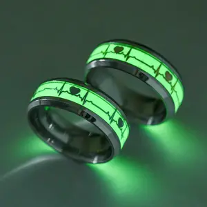 Hot Selling Goedkope Roestvrijstalen Hartslag Ring Ecg Paar Ring Dragon Textuur Lichtgevende Ring Voor Mannen Vrouwen