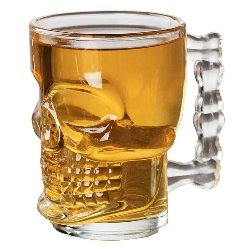 Clear glass skull mug
