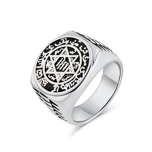 yunnique retro style six-pointed star Solomon symbol <b>titanium</b> steel <b>ring</b>, niche and unique hip-hop punk jewelry - Product Image 3