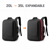 Sac à dos pour ordinateur portable professionnel, mode masculine, extensible 20-35L, port de charge USB, 15,6 pouces, fermeture éclair, léger et portable