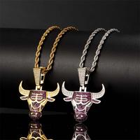 Bijoux hip hop couleur or véritable dernier style avec zircon et collier pendentif tête d'animal en laiton