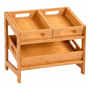 Organisateur de cuisine en bambou personnalisable à 2 niveaux, station de comptoir avec ensemble de 3 plateaux amovibles pour la cuisine - Product Image 1