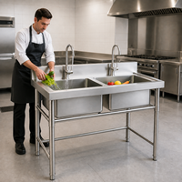 Évier double en acier inoxydable argenté moderne, sur mesure, robuste, à haute capacité de charge, pour cuisine de restauration