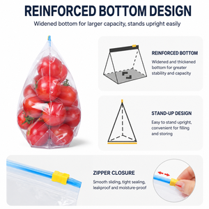 Custom Clear PE Slider Ziplock Bags Food Grade Freezer Safe Reusable Microwavable Stand Up Storage Bags for Fruit Vegetable - Product Image 2