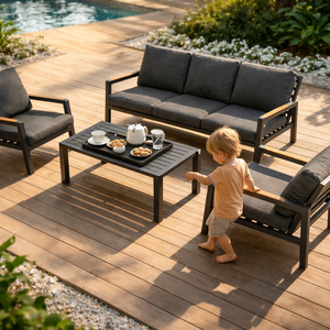 Set di Divani da Esterno Moderni in Alluminio <span class=keywords><strong>e</strong></span> Legno con Tessuto Resistente ai Raggi UV, Durevoli <span class=keywords><strong>e</strong></span> Impermeabili per Hotel <span class=keywords><strong>e</strong></span> Appartamenti - Product Image 4