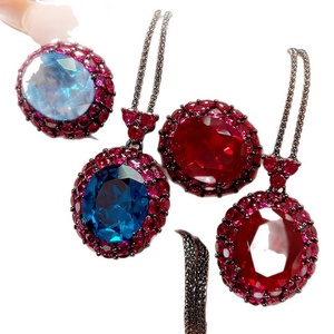 High Grade Eco-friendly Copper Black Gold Plated 15*18mm Red & Blue Zircon Hypoallergenic Non Tarnish Waterproof Jewelry Sets Tu - Product Image 2