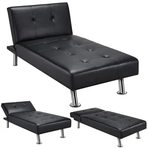 Living Room Fancy Faux Leather Futon Sofa Bed Convertible Couch Daybed With Chrome Metal Legs
