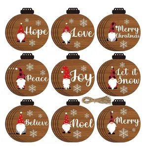 Christmas Tree Wooden Ornament Christmas Wood Decoration Xmas Tree Round Hanging Wishes Gnome Tree Decor for Christmas