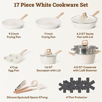 Peralatan Masak Batu Maifan Anti Lengket 17 Buah Set Desain Minimalis Modern Tutup Kaca Gagang Kayu untuk Perdagangan Luar Negeri yang Dapat Disesuaikan