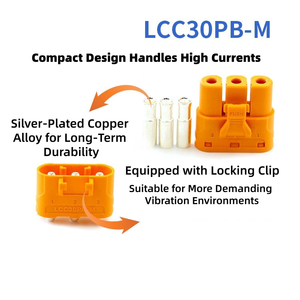 Amass LCC30PB-M Locking <b>3</b>-<b>Pin</b> <b>Connector</b>, 35A Silver-Plated Copper Vertical PCB Mount Plug for High-Performance UAVs - Product Image 2