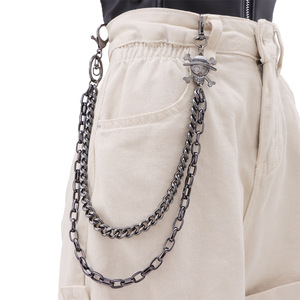 โซ่คล้องกางเกงโลหะสองชั้นลายหัวกะโหลกโจรสลัดสีดำสุดเท่ สไตล์ฮิปฮอป  วัสดุโลหะผสมสังกะสี  เครื่องประดับลำลอง - Product Image 2