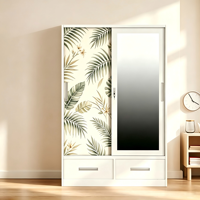 Armoire moderne pour chambre à coucher, 2 portes coulissantes en acier avec miroir intégral et 2 tiroirs, structure KD, livraison directe d'usine