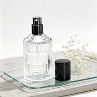 Flacons de parfum en verre transparent à rayures rondes de haute qualité, 30 ml et 100 ml, avec couvercle sérigraphié pour emballage de parfum, boîte cadeau