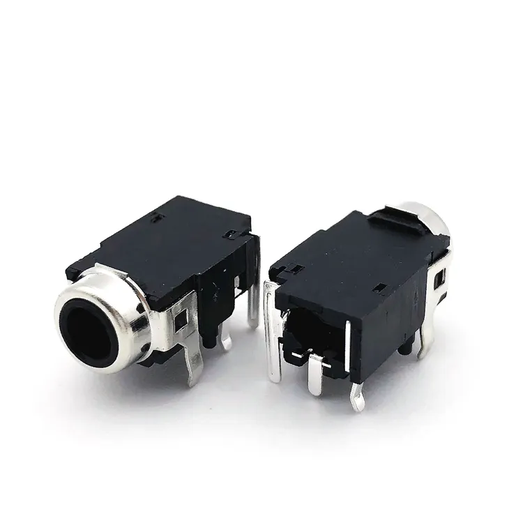 Pj-372 Conector de Áudio e Vídeo Vertical Preto 6 Pinos Conector de Áudio estéreo fêmea de 3,5 mm