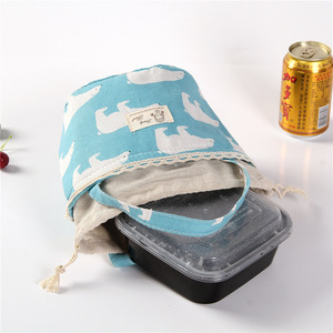 Sac à déjeuner isotherme en coton et lin, grande taille, pour étudiants, voyages, travail, avec compartiment pour repas, sac isotherme - Product Image 3