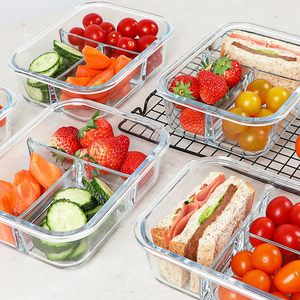 3 Compartment Glass Bento <b>Box</b> Meal Prep Containers with Lids for Back to School Food Storage - Product Image 4