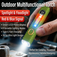 Mini Linterna LED Multifuncional, Recargable Tipo-C, Táctica, con Pantalla Digital de Potencia y Luz de Señalización Roja y Azul