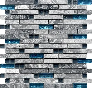 Kewo lussuoso marmo grigio e marmo blu Mix di piastrelle di mosaico di vetro per la parete