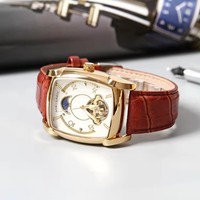 Montre-bracelet automatique de luxe Sewor 1931 avec boîtier en alliage, bracelet en cuir, mouvement mécanique squelette tourbillon pour homme