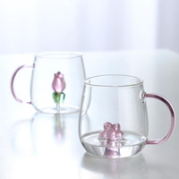 Tasse à boire en verre Borosilicate personnalisée avec personnage de dessin animé 3D, plante animale avec poignées colorées