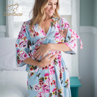 Ensemble de robes de naissance assorties Robe de maman Pyjama de maternité Robe de maternité et couvertures pour bébé Robe de bébé et maman en fibre de bambou
