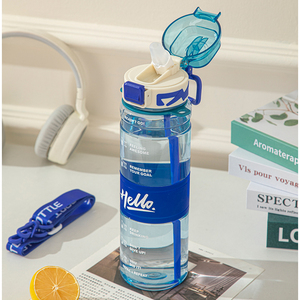 Gradiente bottiglie d'acqua sportive per bambini con Logo in plastica per PC aperta a una mano ecologica con paglia ideale per stili di vita attivi - Product Image 5