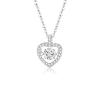Collier en Moissanite avec Pendentif Cœur Halo en Zircon Cubique et Pierre Ronde de 5 mm pour Femme, en Argent Sterling 925 Plaqué Or Blanc, En Stock, Bijoux en Gros