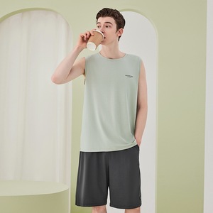 Conjunto de <span class=keywords><strong>Pijama</strong></span> <span class=keywords><strong>Corto</strong></span> de Verano para <span class=keywords><strong>Hombre</strong></span>, Ropa Casual para el Hogar, Cómoda, con Patrones Personalizables, Secado Rápido, Bolsillos, Hecha de Tejido de Algodón Puro - Product Image 2