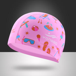 Bonnet de bain imprimé Yongbo pour enfants et étudiants, motif plage rose, bonnet de sport aquatique - Product Image 1