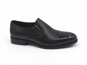 Mocassins pour hommes en cuir véritable à bout capuchonné, noirs, en cuir texturé, chaussures habillées à talon carré bas, pour affaires - Product Image 3