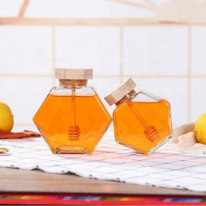 Glass Storage Honey <b>Jars</b> Custom Size Fancy Hexagon Food Grade Honey <b>Jar</b> With Bamboo Sealed Lid - Product Image 2