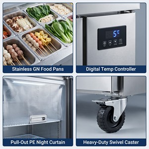 Vitrine réfrigérée <span class=keywords><strong>à</strong></span> double température 1,8 m avec rideau de refroidissement pour brochettes, restaurant de fondue et bar alimentaire - Product Image 4