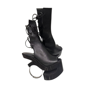 Sandalias de tacón alto y fino para mujer, estilo sexy, negras, con tiras que envuelven la pierna, suela de madera, para espectáculos. - Product Image 2