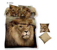 Draps de lit imprimés 3D Anima 100% animaux Housse de couette Taie d'oreiller 4 Pc Set Literie à impression numérique Lion Éléphant Léopard Tigre