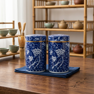 Boîte alimentaire ronde en acier inoxydable bleu et blanc à motif floral oriental avec couvercle pour la cuisine - Product Image 4