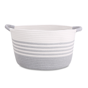 Panier de rangement pliable en corde de coton à rayures grises et blanches style nordique, grand format, pour l'organisation de la maison, le rangement des objets et la décoration du salon, ODM - Product Image 1