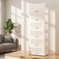 Organizador de Ropa Rectangular de Plástico Moldeado por Inyección, Plegable, de 6 Niveles, con Tapa, Capacidad de 35L, Estilo Americano, Personalizable