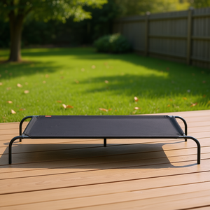 Lit surélevé pour chien en tissu Oxford noir, cadre en acier thermolaqué, amovible et lavable, pour intérieur, toutes saisons, lit rectangulaire pour animaux de compagnie - Product Image 2