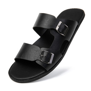 Men's Genuine Leather <b>Slide</b> Sandals Open Toe Buckle Strap Rubber Outsole Summer Casual Anti <b>Slip</b> Breathable Light Weight - Product Image 5