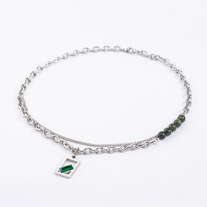 Layered Necklace Geometric Green Crystal Pendant <b>Titanium</b> Steel Multi Layer Fashion Jewelry - Product Image 1