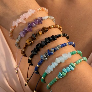 Natural Stone <b>Beaded</b> <b>Bracelet</b> Set Adjustable Colorful Pebble Crystal Jewelry For Women - Product Image 2