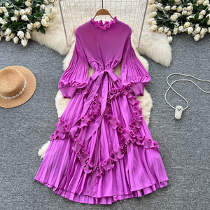 Vestidos Mujer Dama Elegante Modesto <span class=keywords><strong>Issey</strong></span> <span class=keywords><strong>Miyake</strong></span> <span class=keywords><strong>Vestido</strong></span> Plisado 3D Ruffle Linterna Manga Vestidos Plisados Mujeres Casual - Product Image 5