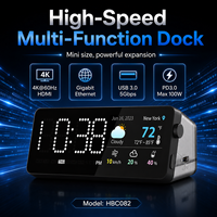 Base de Conexión USB-C Inteligente 7 en 1, Reloj LED + Pantalla LCD de 2 Pulgadas, HDMI 4K, LAN Gigabit, USB de 5 Gbps, Hub de Escritorio con PD de 100 W
