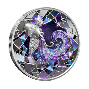 Nouvelle Arrivée Pièce Commémorative Ronde en Cuivre Fin 999 de 1 oz avec Impression UV, Motif Aquarius Porte-eau et 12 Signes Astrologiques sur l'Envers - Product Image 1