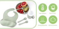 Bavoir en silicone 100 % alimentaire, assiette compartimentée, fourchette, tasse à bec avec paille et couvercle, ensemble quatre pièces, qualité supérieure