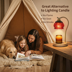 Lampe chauffe-bougie en verre côtelé rouge lotus avec 4 niveaux de luminosité réglables et minuterie automatique de 2 à 8 heures pour la décoration vintage française de la maison - Product Image 5