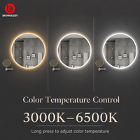 Miroir de salle de bain rond moderne, populaire, de haute qualité, avec couvercle en acrylique, argenté, sans cuivre, écologique, à LED dimmable, interrupteur tactile, IP44