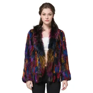 CR078 The new fashion women genuine rabbit fur coat women's winter brand new warm real fur knitted coat jacket