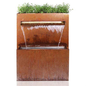 Fontaine murale moderne en acier corten, cascade rectangulaire, ornement de jardin, extérieur/intérieur, finition naturelle - Product Image 1