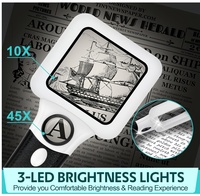 Compact Magnifying Glass with Lights 45X 10X Small Handheld Lighted Magnifier 3 LED Light Magnifying Glass